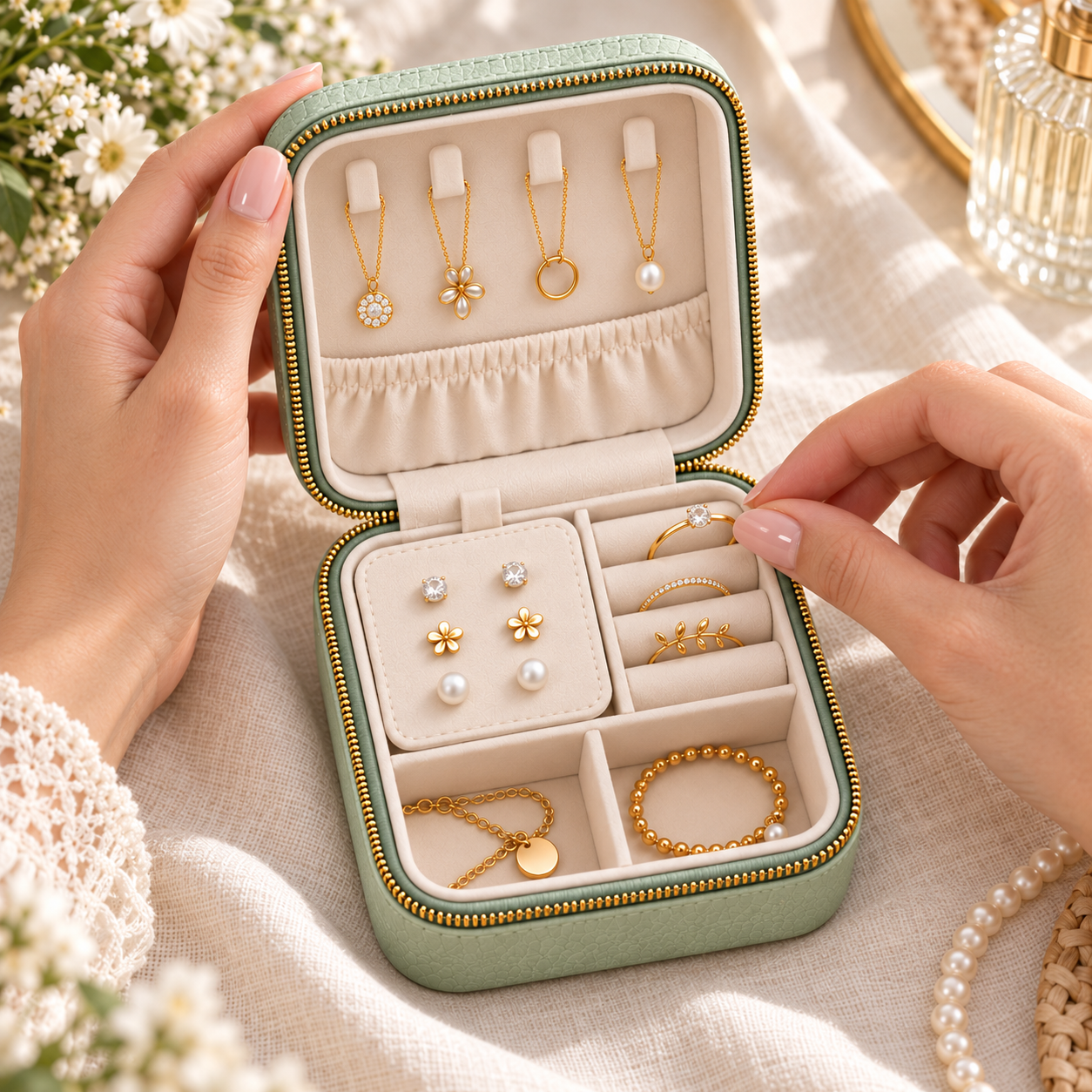 Personalized Nature-Inspired Travel Jewelry Case 🌸✨