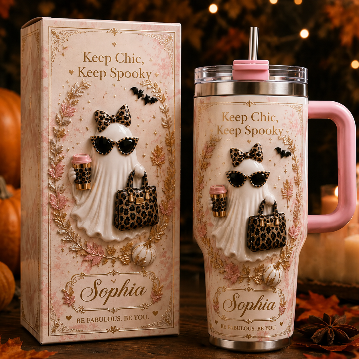 Personalized Keep Chic Keep Spooky Ghost Tumbler 👻🐆