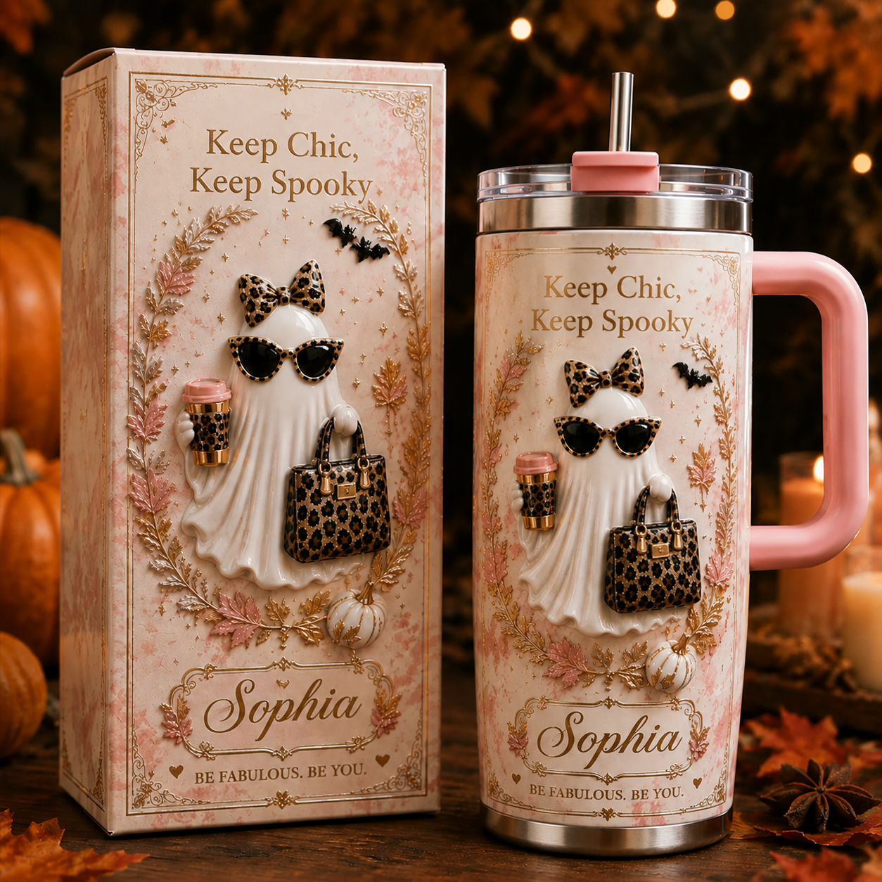 Personalized Keep Chic Keep Spooky Ghost Tumbler 👻🐆
