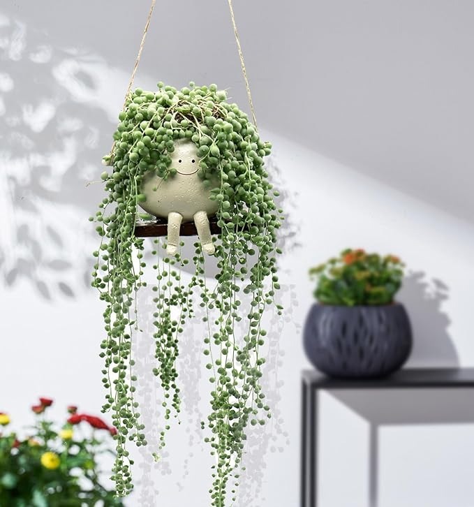 🔥HOT SALE😍🌱Swing Smile Face Planter Pot Hanging Resin Flower Head Planters 🌱