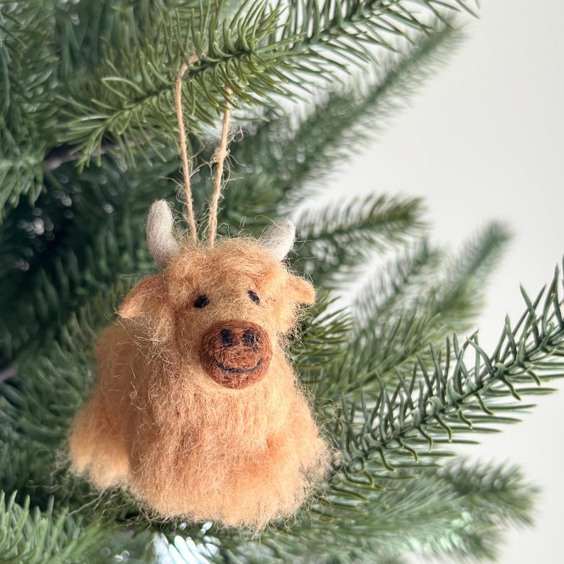 Needle Felted Highland Cow Ornament