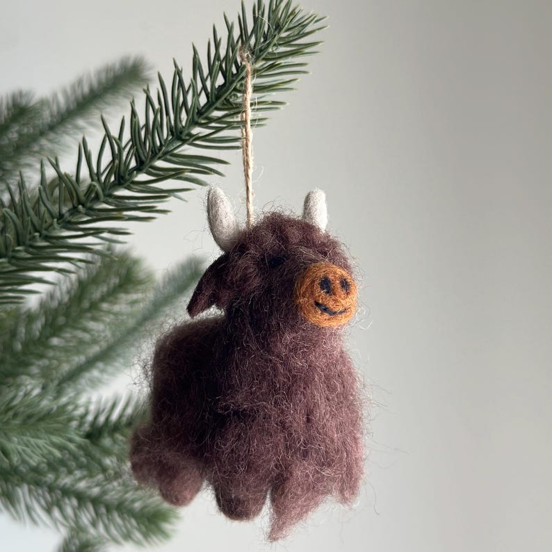 Needle Felted Highland Cow Ornament