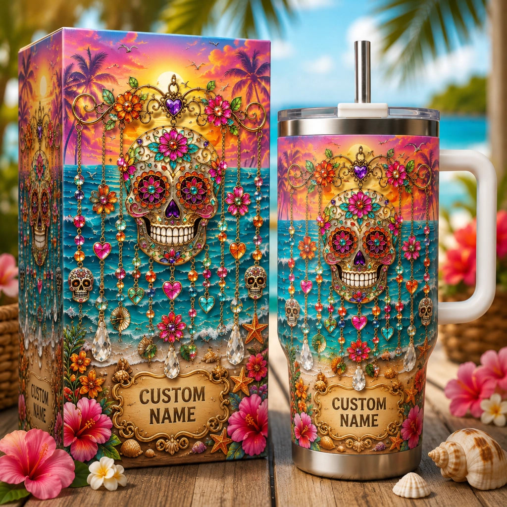 💀 Personalized Sugar Skull Beach Tumbler
