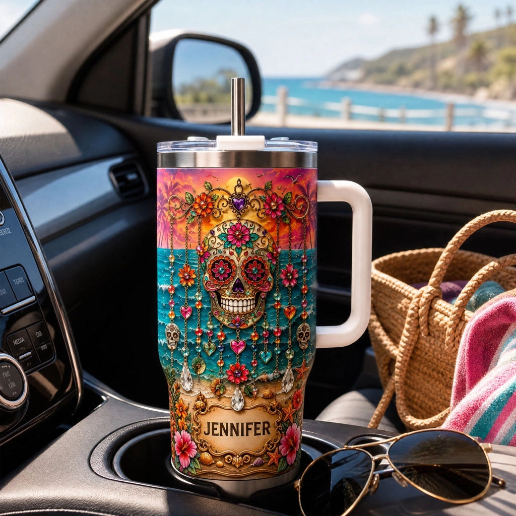 💀 Personalized Sugar Skull Beach Tumbler