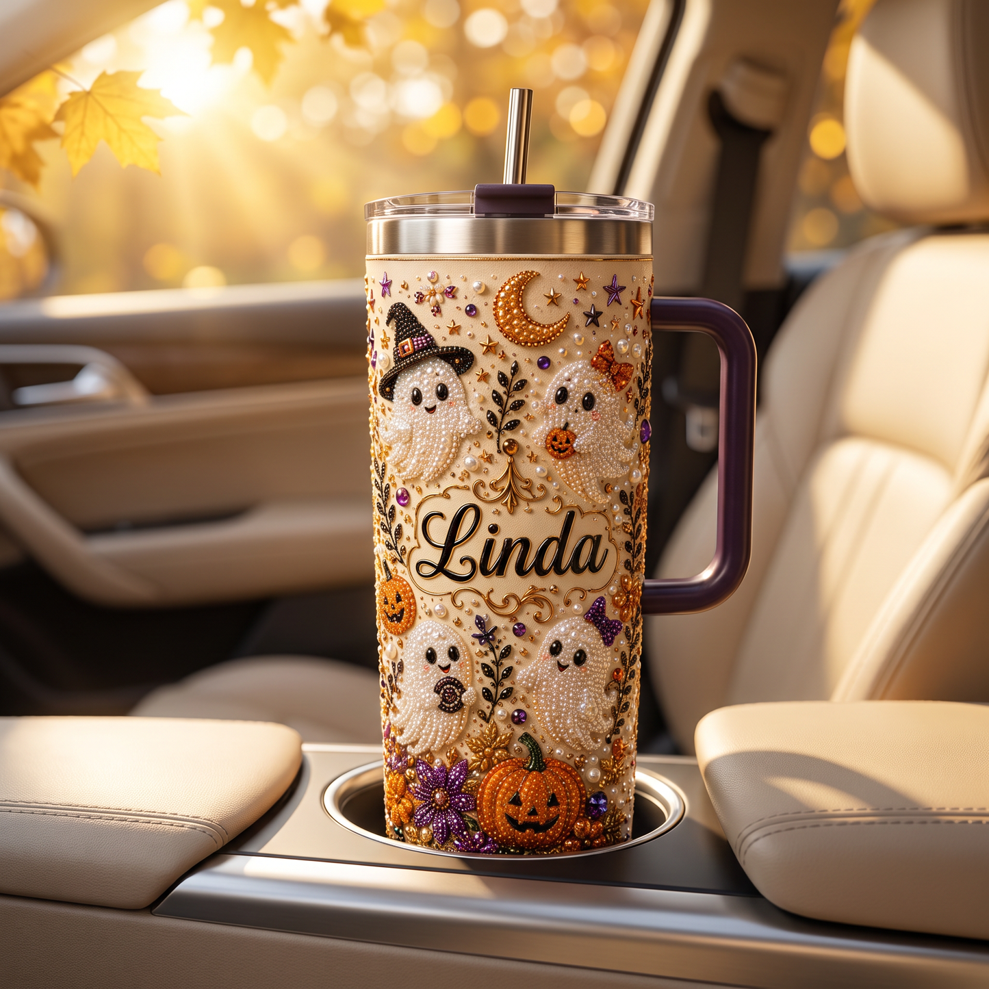🎃 Personalized Halloween Ghost Pearl Tumbler – A Spooky-Cute Gift Made Just For Her 👻🥤
