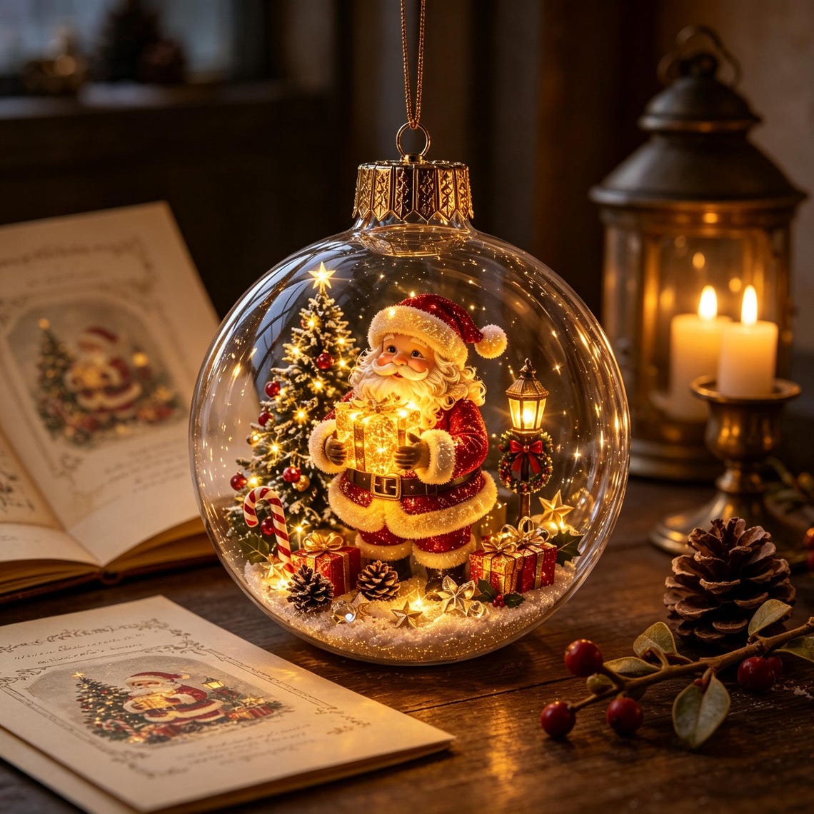 🎄 Lighted 3D Christmas Globe Ornaments – Battery Operated Warm White LED Scene Baubles