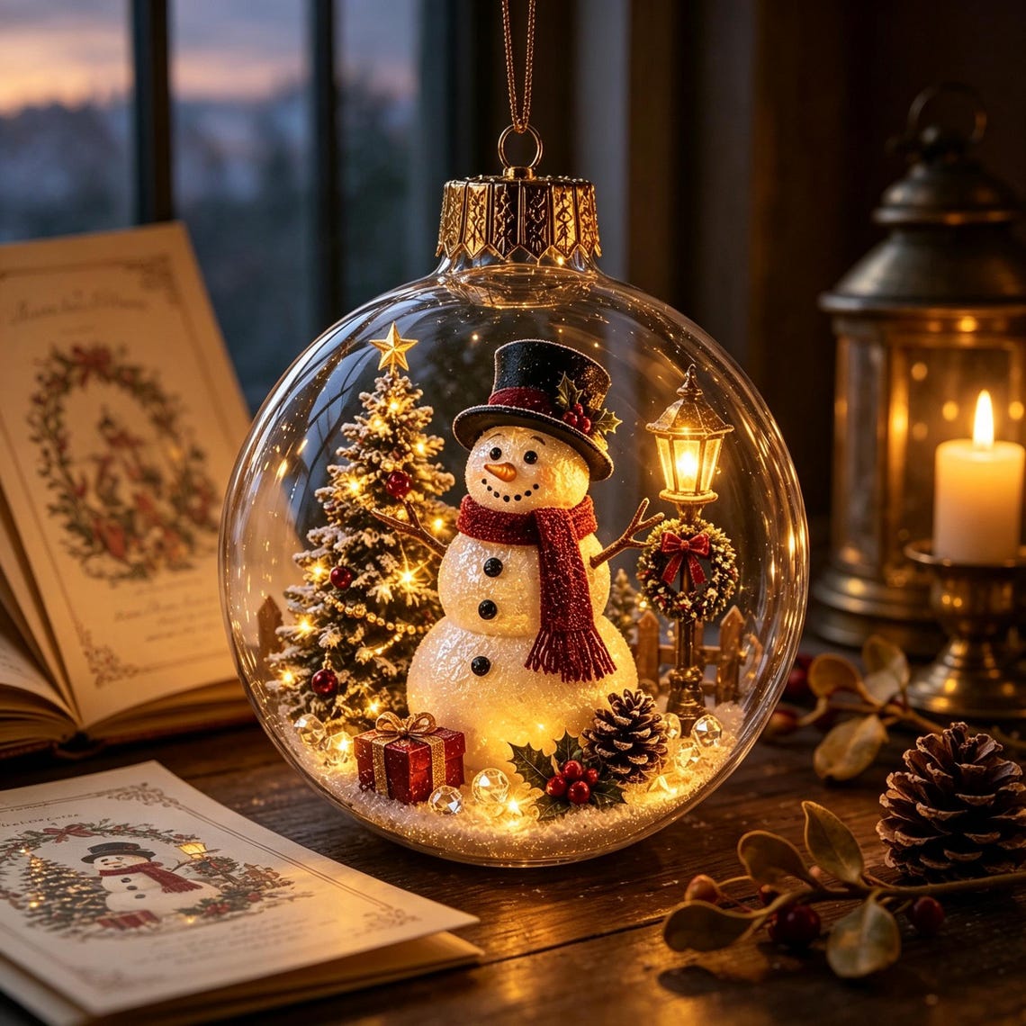 🎄 Lighted 3D Christmas Globe Ornaments – Battery Operated Warm White LED Scene Baubles
