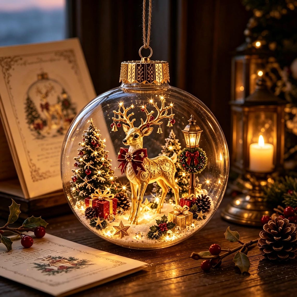 🎄 Lighted 3D Christmas Globe Ornaments – Battery Operated Warm White LED Scene Baubles