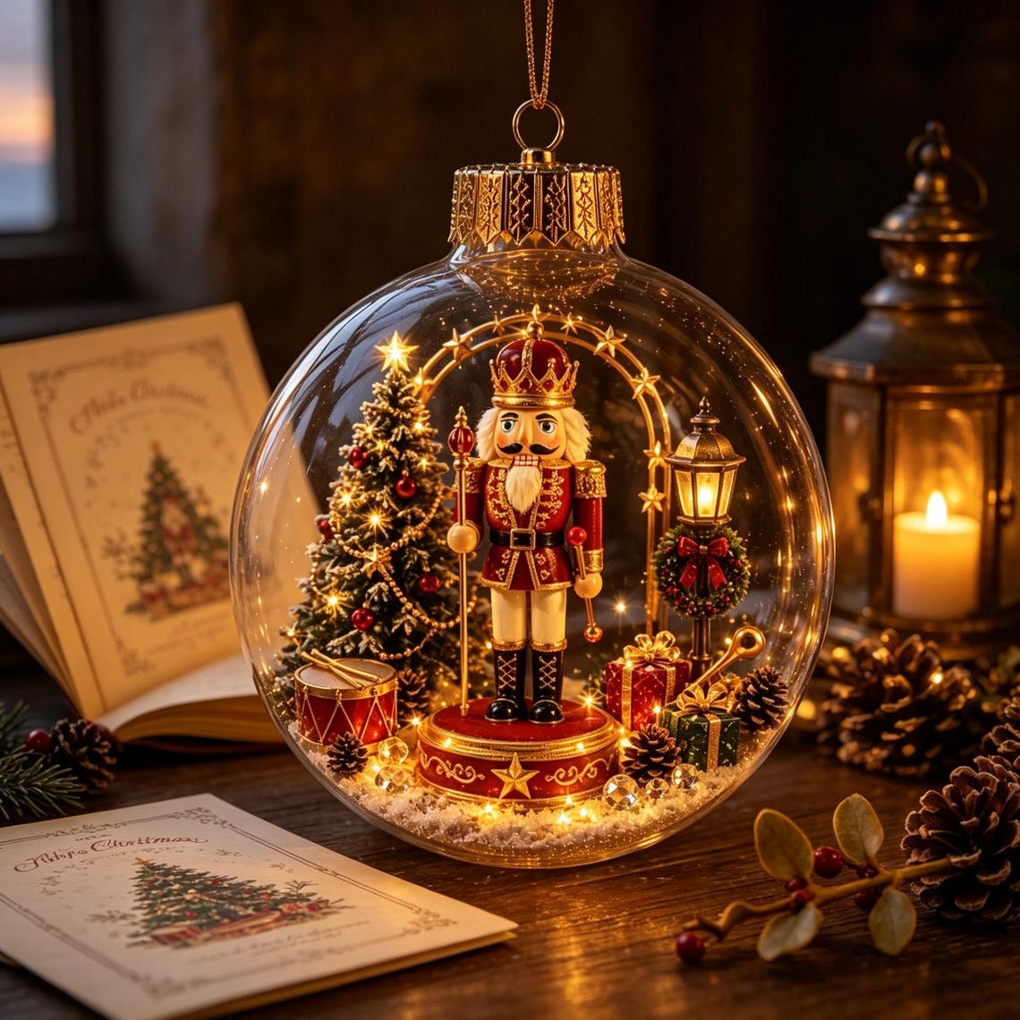 🎄 Lighted 3D Christmas Globe Ornaments – Battery Operated Warm White LED Scene Baubles
