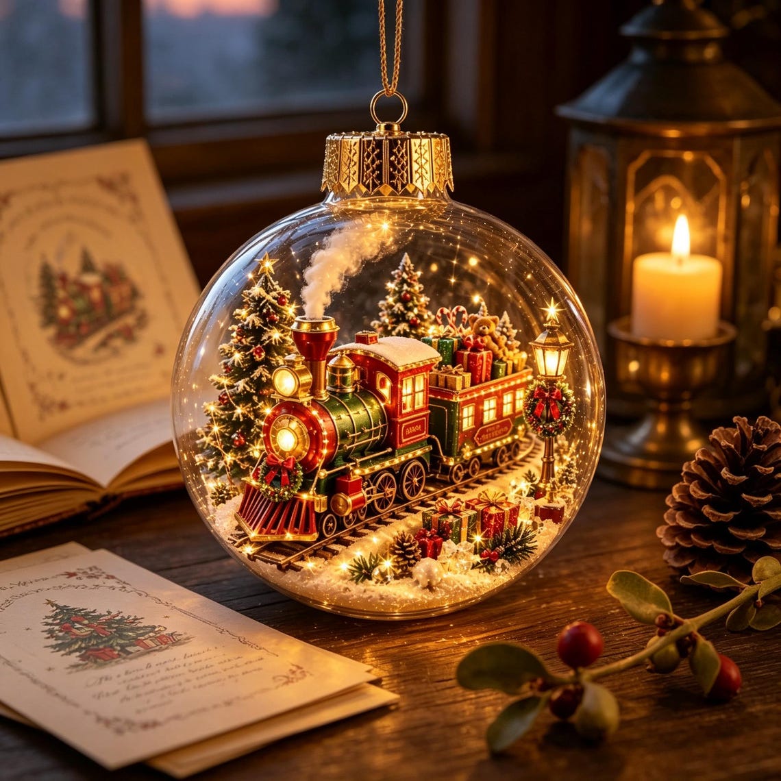 🎄 Lighted 3D Christmas Globe Ornaments – Battery Operated Warm White LED Scene Baubles