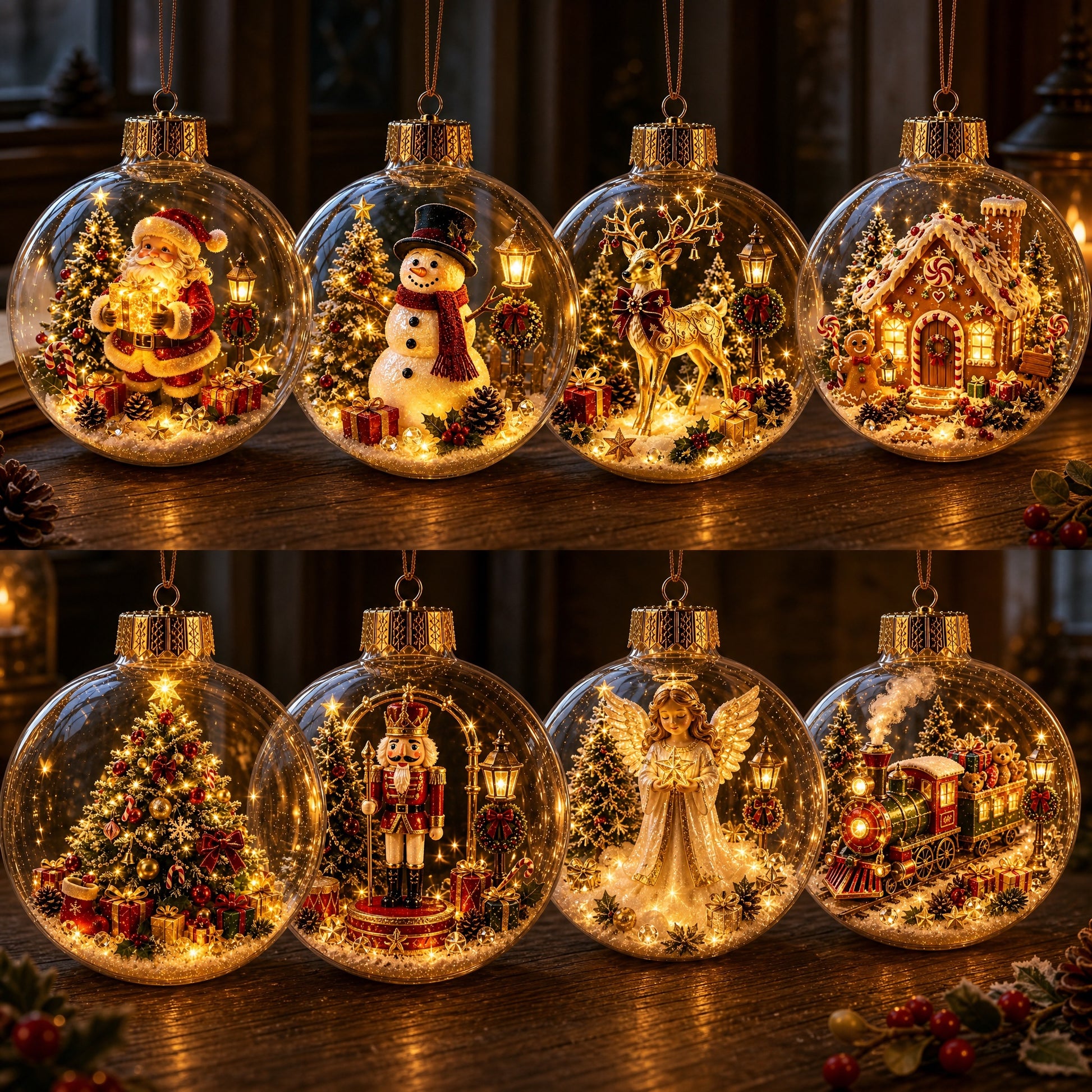 🎄 Lighted 3D Christmas Globe Ornaments – Battery Operated Warm White LED Scene Baubles