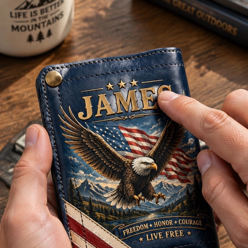 🦅 Personalized American Eagle Patriotic Trifold Wallet