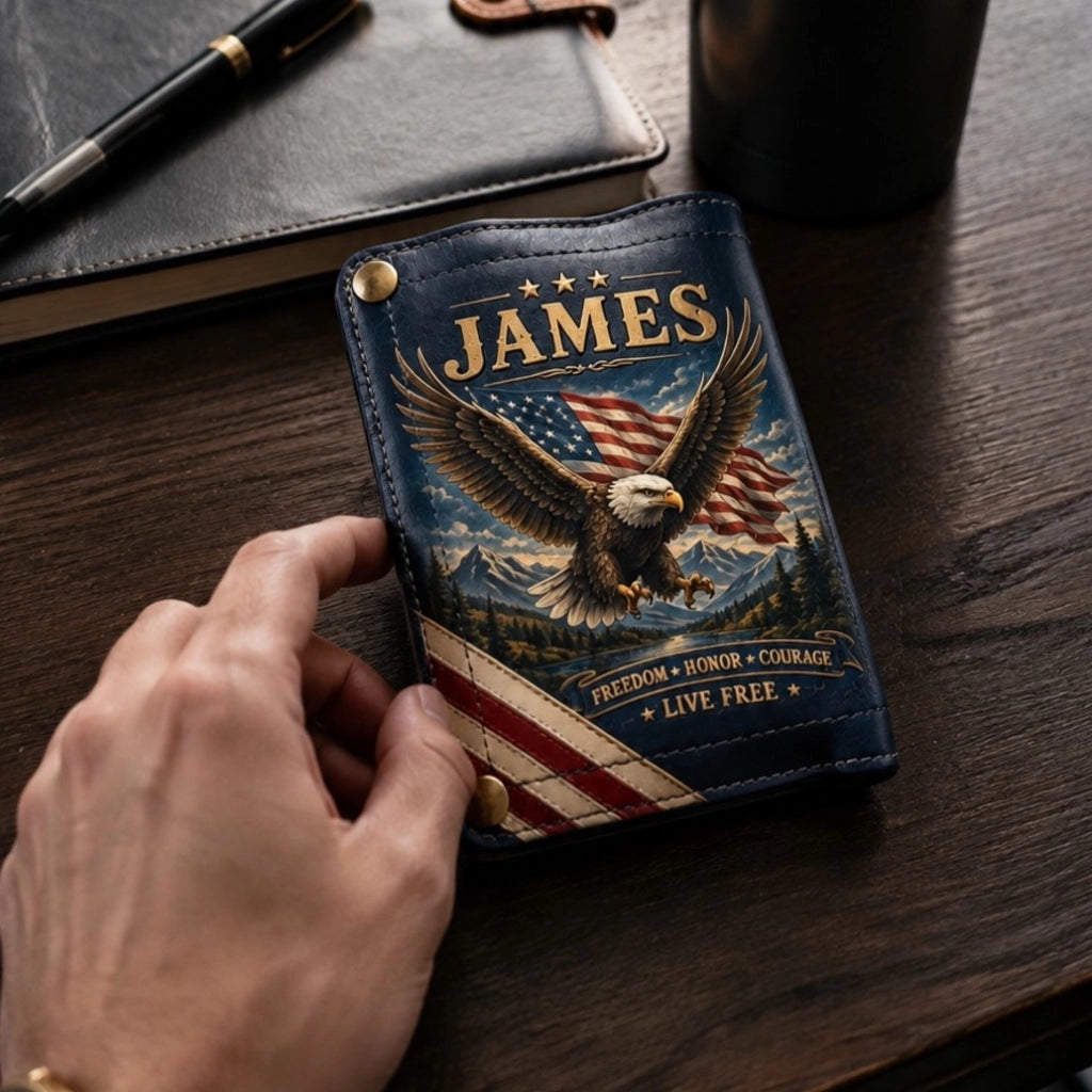 🦅 Personalized American Eagle Patriotic Trifold Wallet