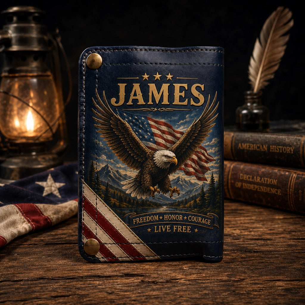 🦅 Personalized American Eagle Patriotic Trifold Wallet