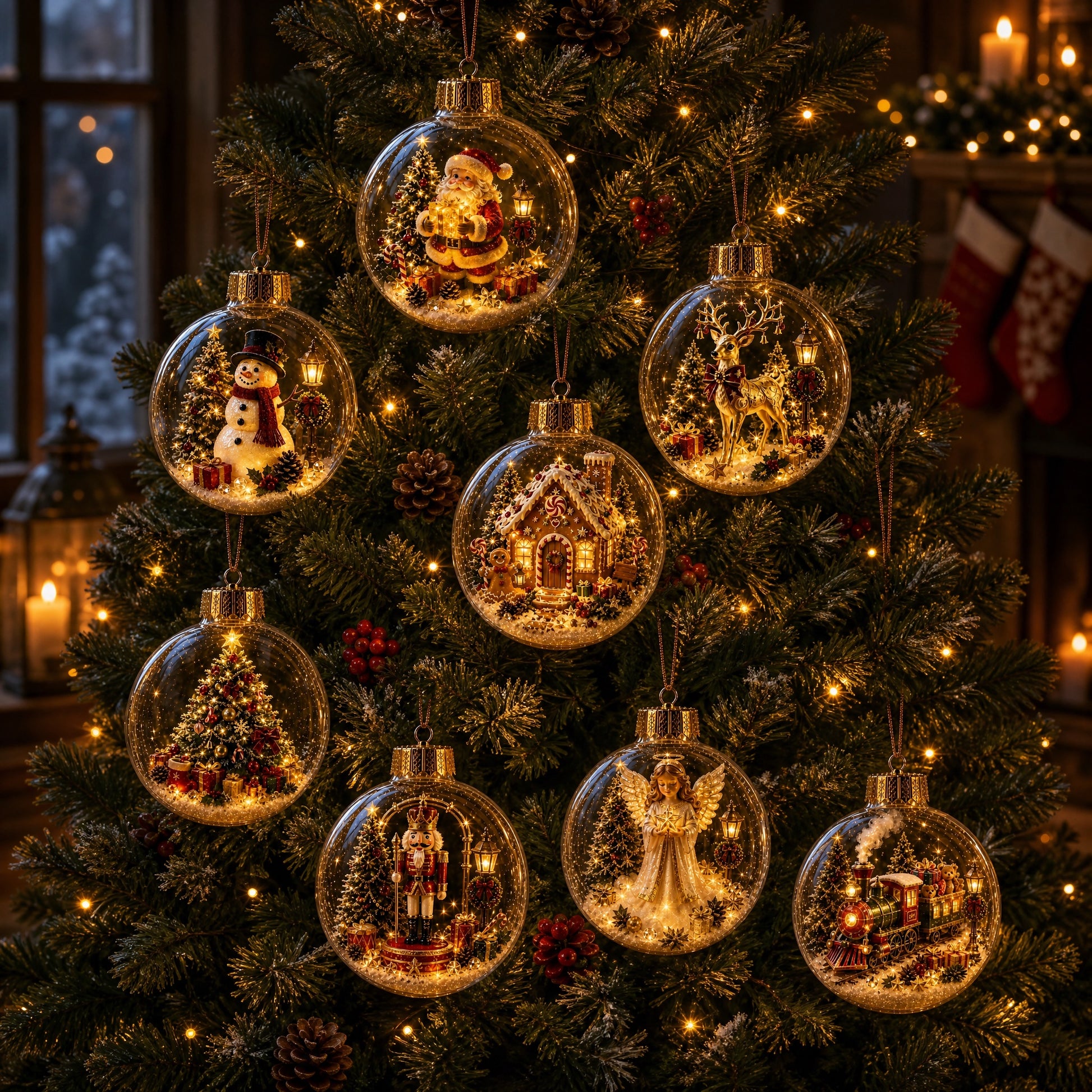 🎄 Lighted 3D Christmas Globe Ornaments – Battery Operated Warm White LED Scene Baubles
