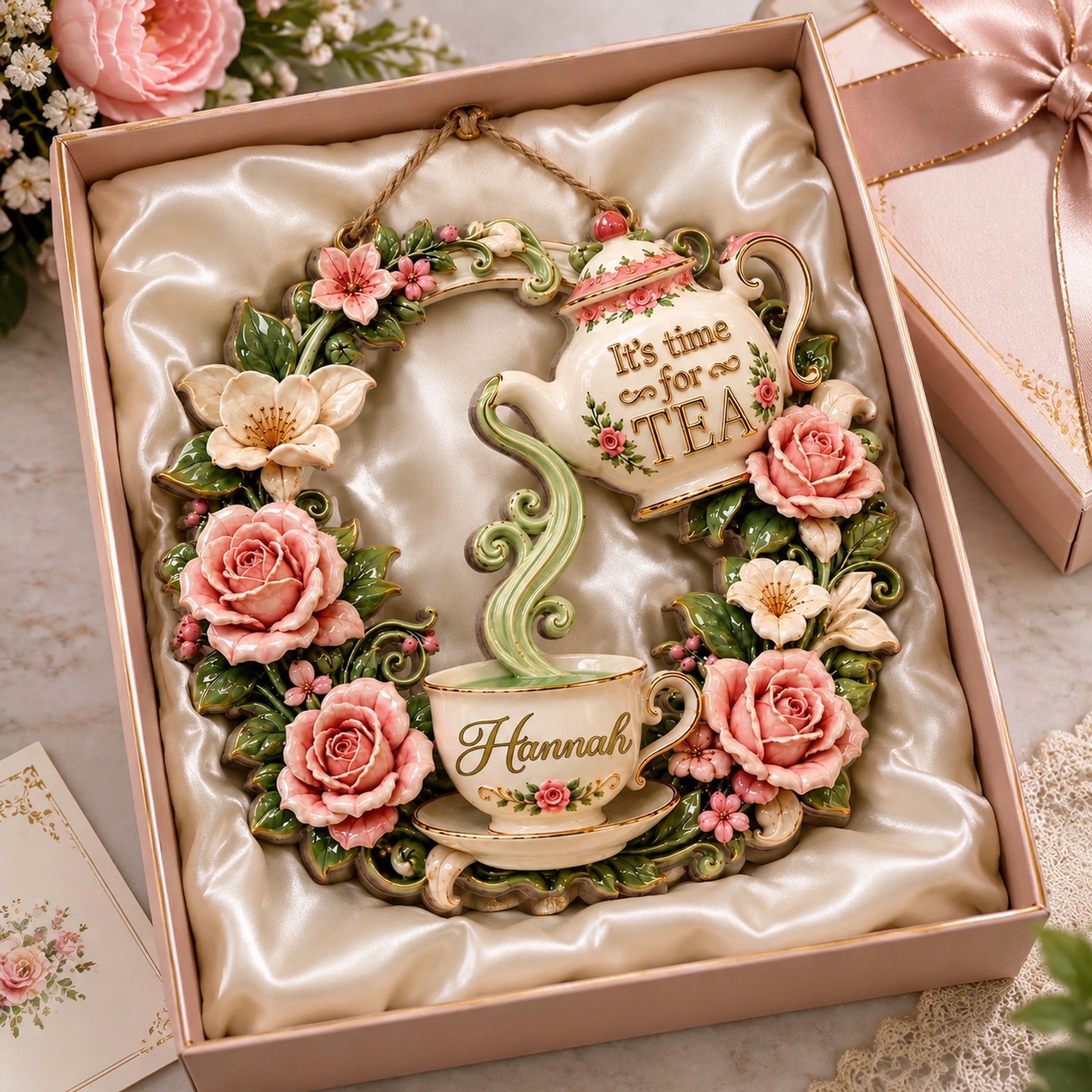 🌸Personalized Vintage Tea Time Wooden Wreath Sign☕✨