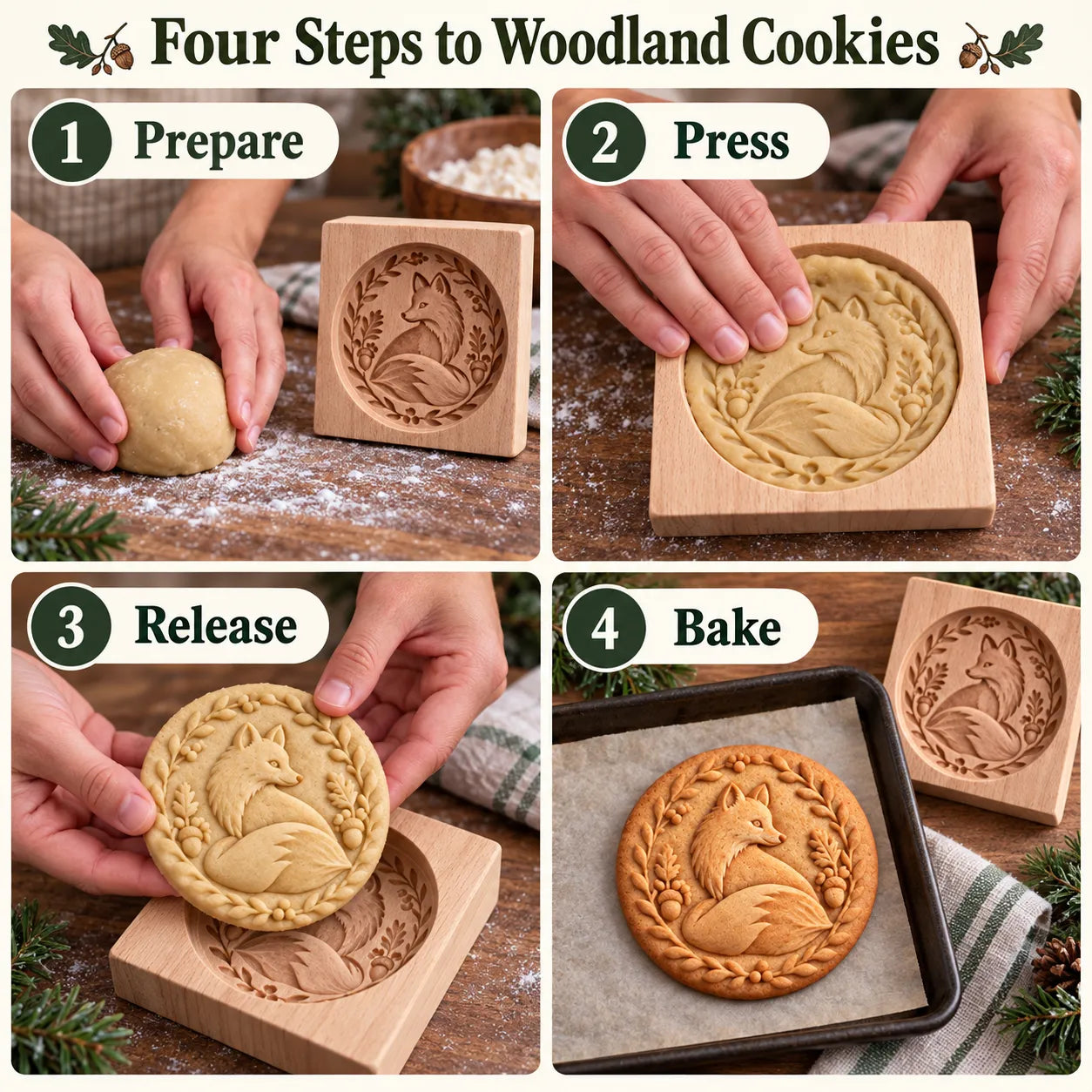 Wooden Woodland Animal Cookie Stamp & Mold 🌲🍪