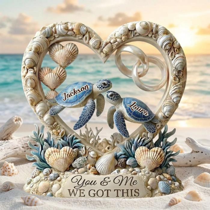 Personalized Sea Turtle Couple Acrylic Plaque, Custom Anniversary Beach Decor