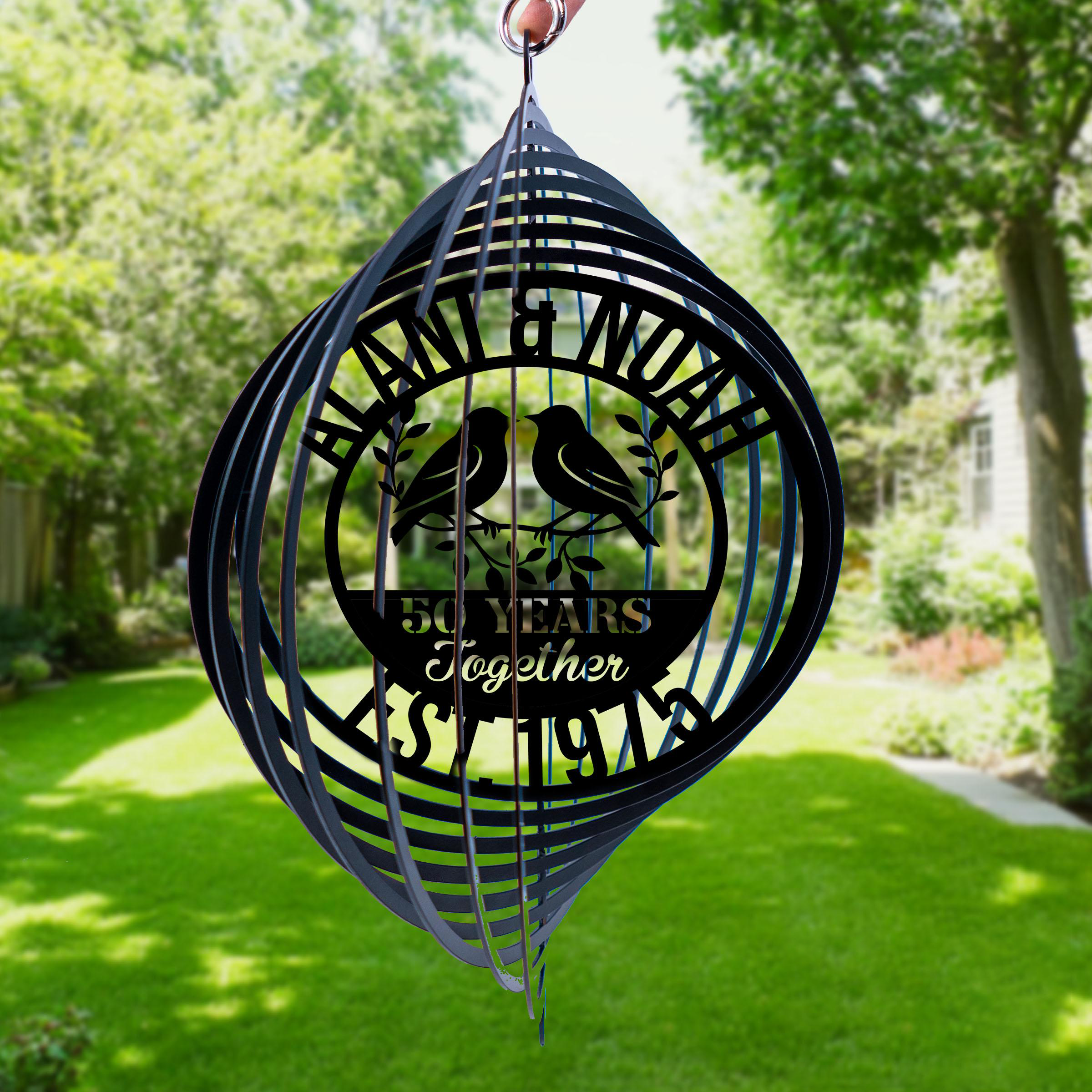 Personalized Wedding Anniversary Metal Wind Spinner - Custom Couple Name