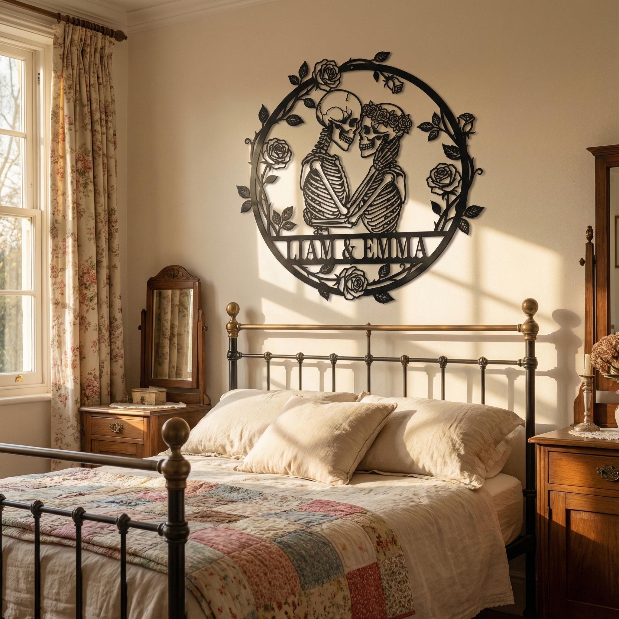 Custom Skeleton Couple Metal Sign, Personalized Skull Name Sign