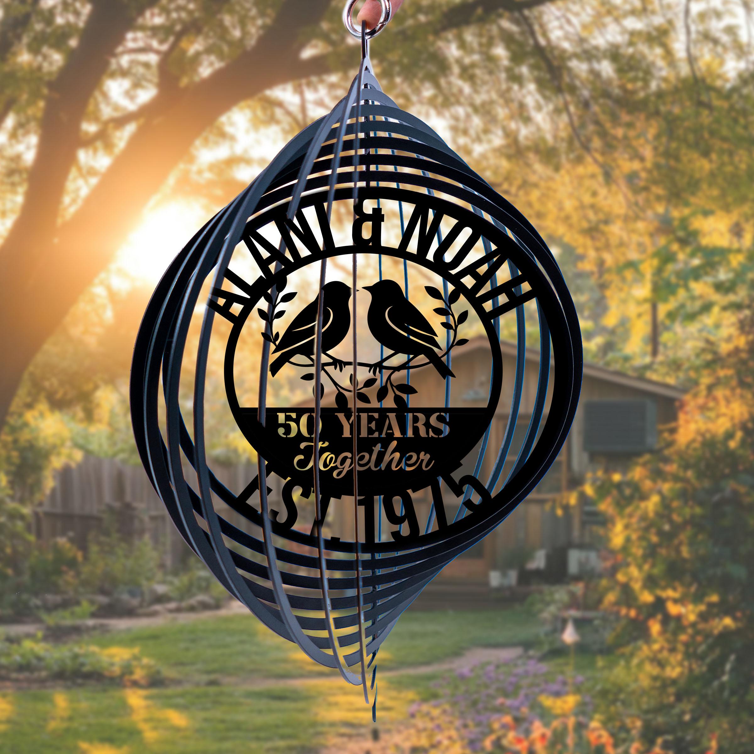 Personalized Wedding Anniversary Metal Wind Spinner - Custom Couple Name