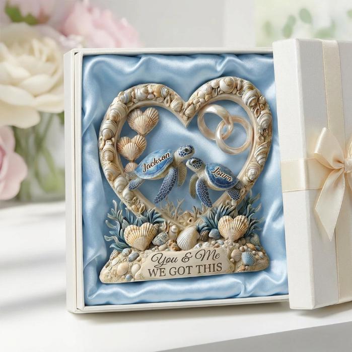 Personalized Sea Turtle Couple Acrylic Plaque, Custom Anniversary Beach Decor