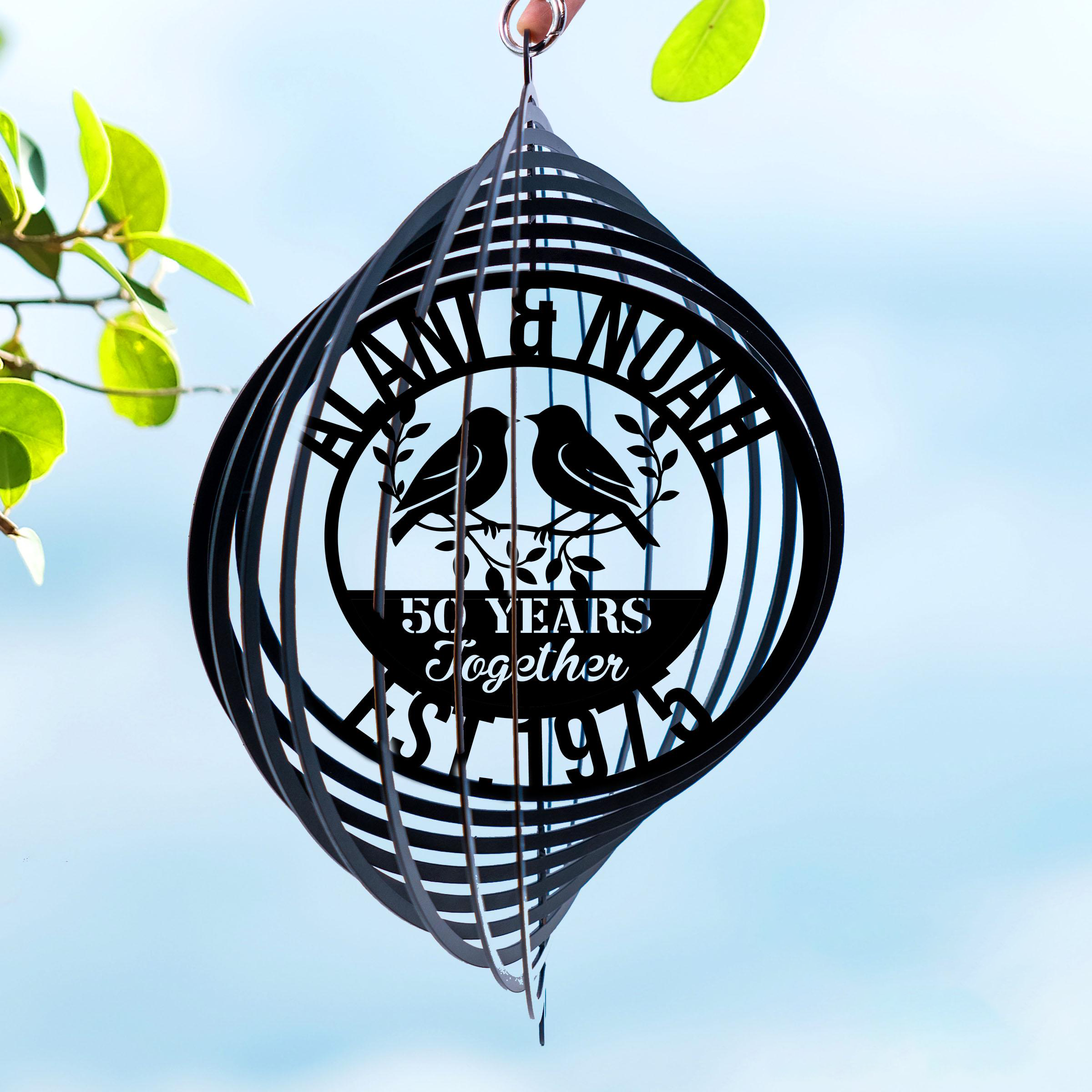 Personalized Wedding Anniversary Metal Wind Spinner - Custom Couple Name
