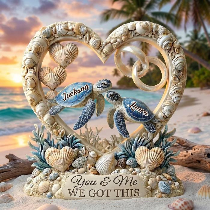 Personalized Sea Turtle Couple Acrylic Plaque, Custom Anniversary Beach Decor