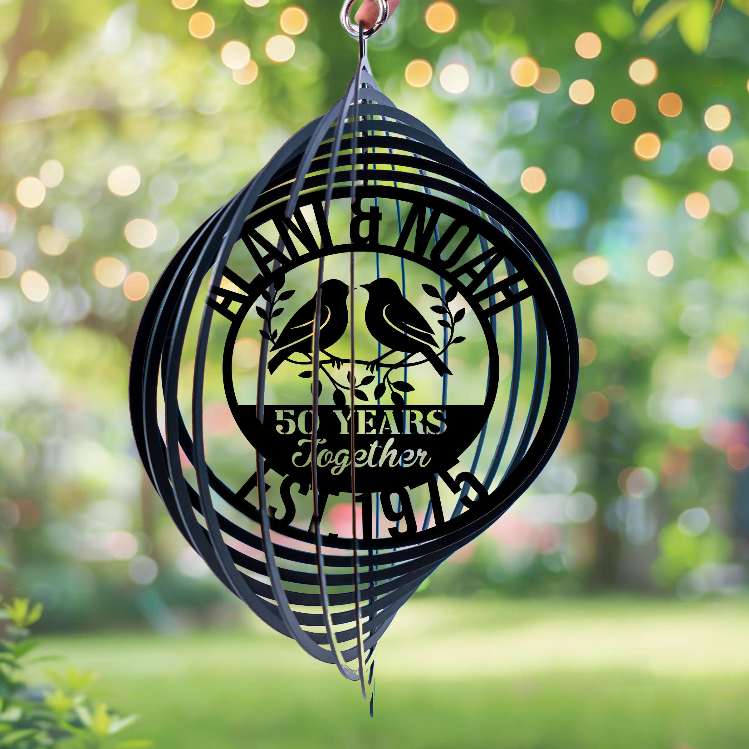 Personalized Wedding Anniversary Metal Wind Spinner - Custom Couple Name