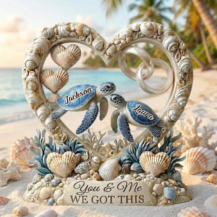 Personalized Sea Turtle Couple Acrylic Plaque, Custom Anniversary Beach Decor