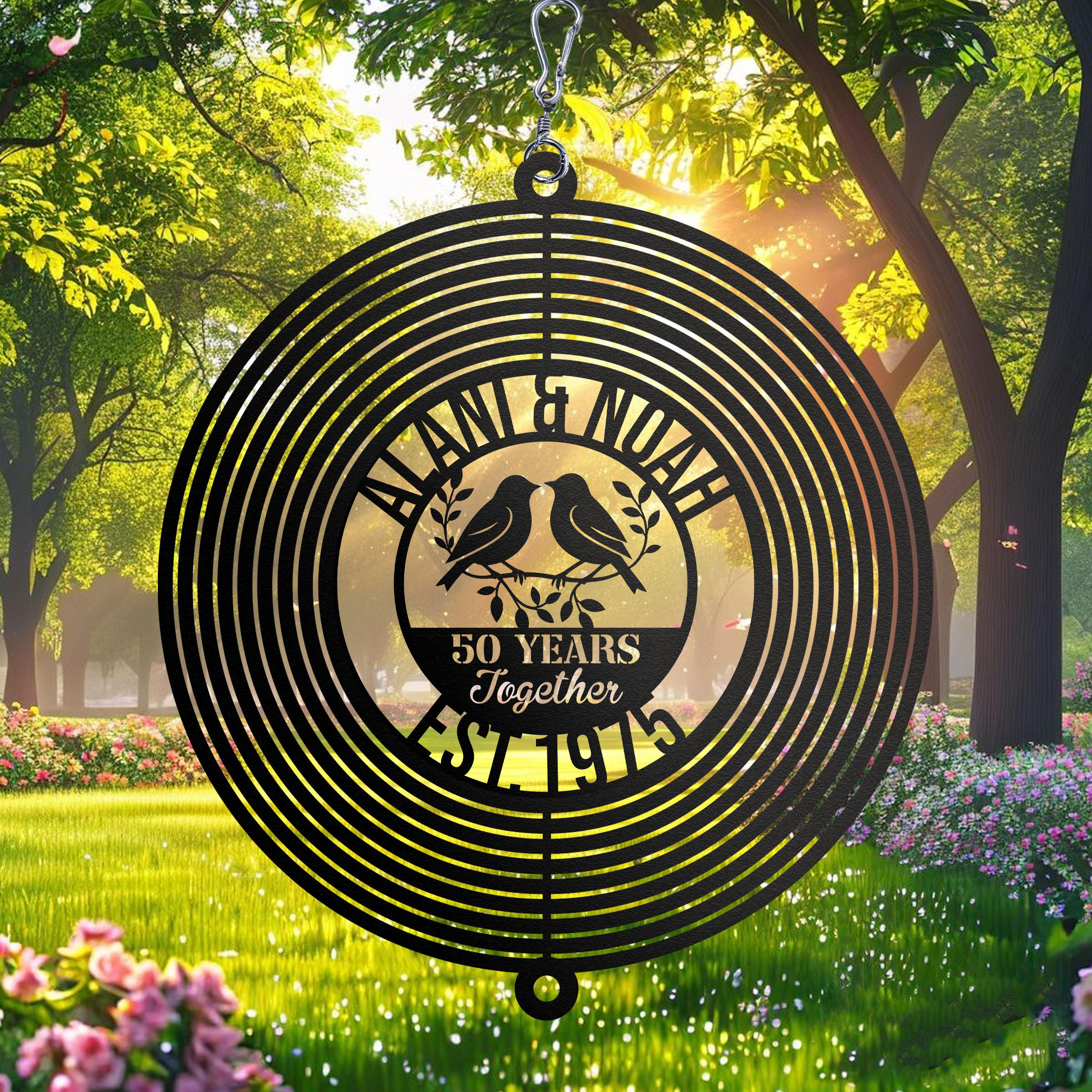 Personalized Wedding Anniversary Metal Wind Spinner - Custom Couple Name