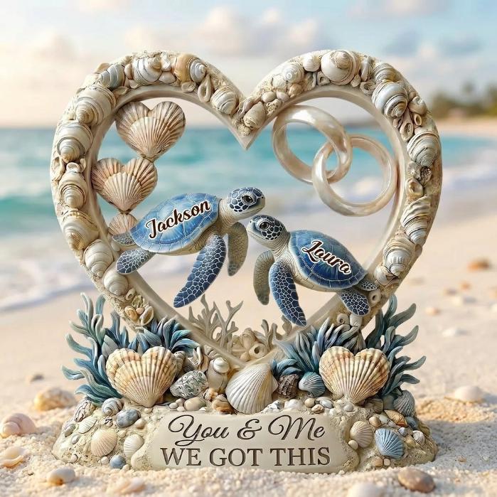 Personalized Sea Turtle Couple Acrylic Plaque, Custom Anniversary Beach Decor