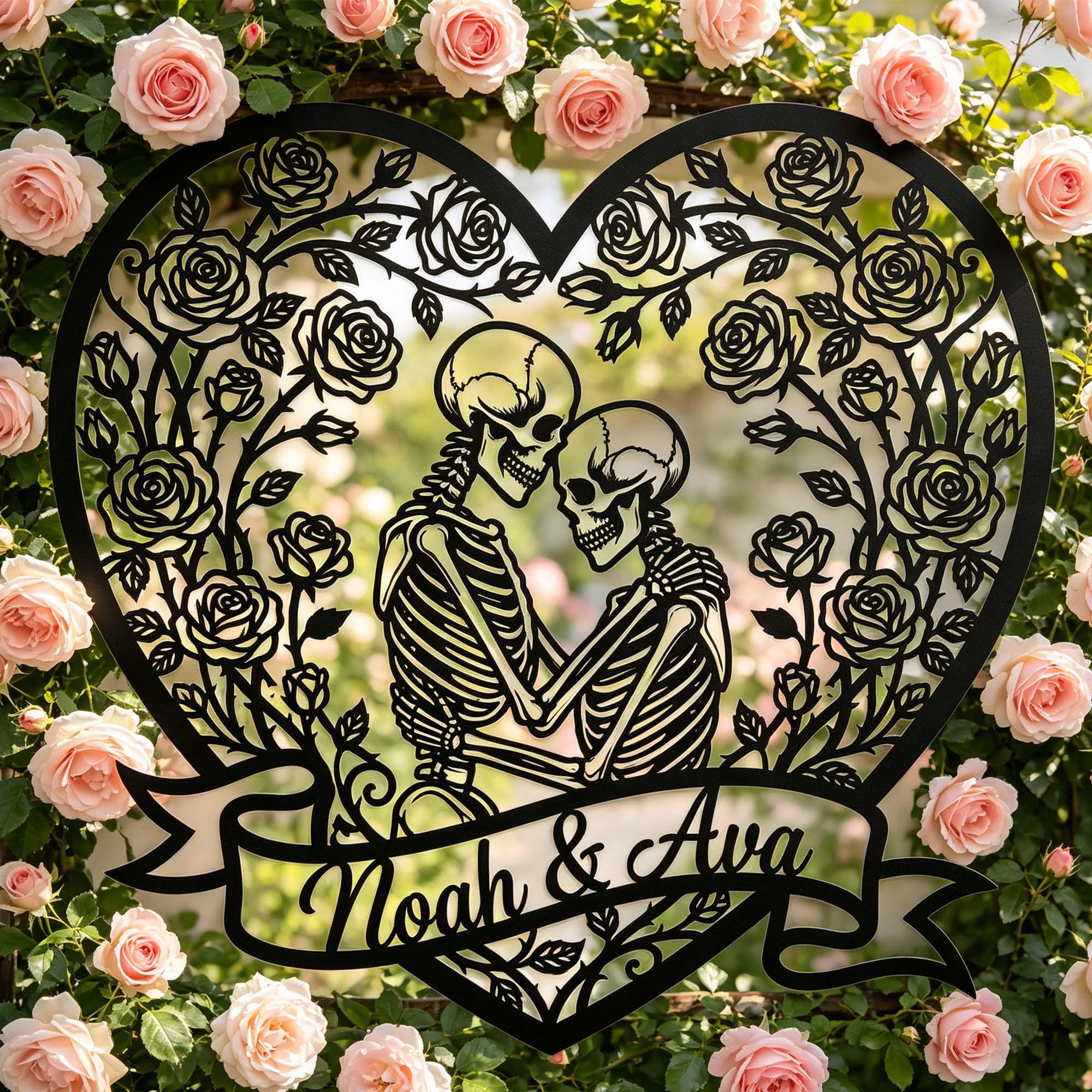 Custom Skeleton Couple Metal Sign, Personalized Skull Name Sign