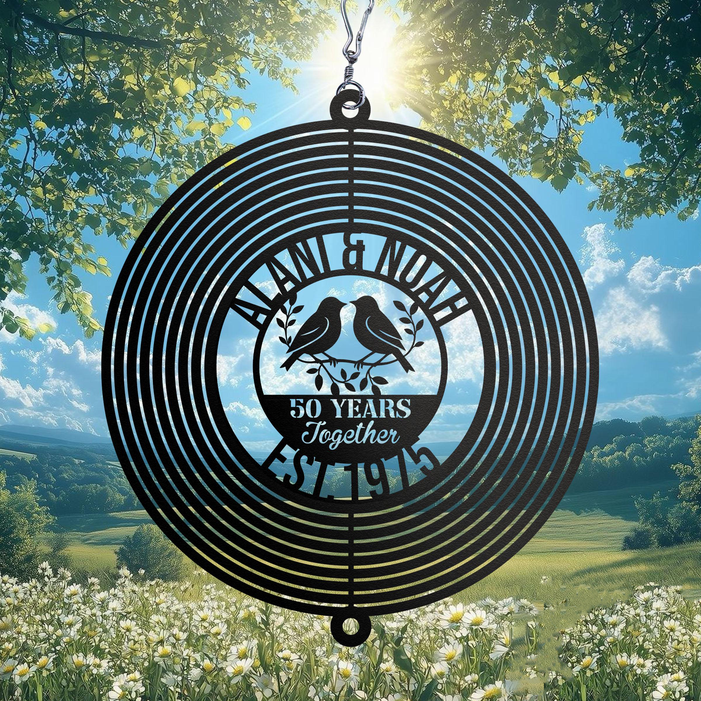 Personalized Wedding Anniversary Metal Wind Spinner - Custom Couple Name