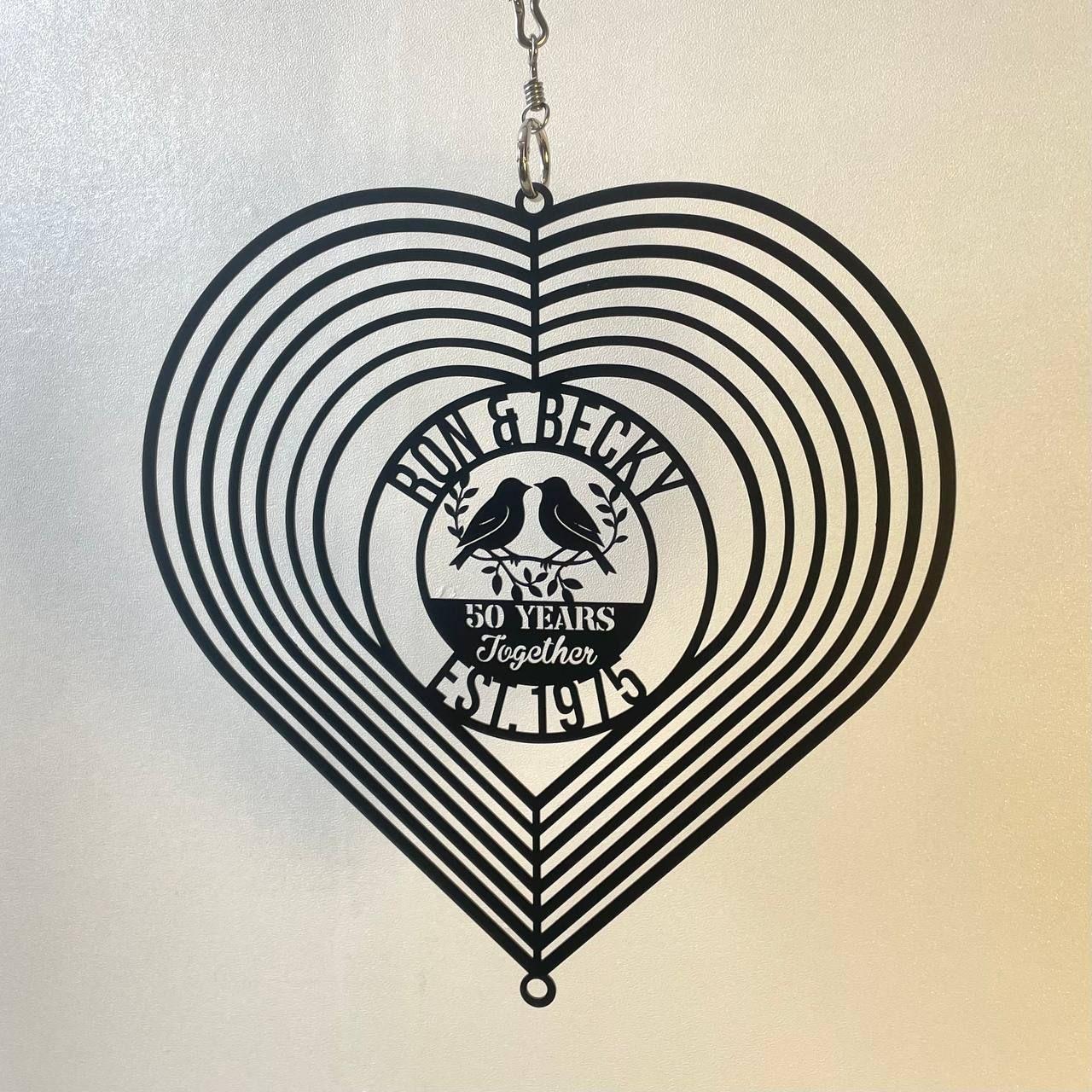 Personalized Wedding Anniversary Metal Wind Spinner - Custom Couple Name