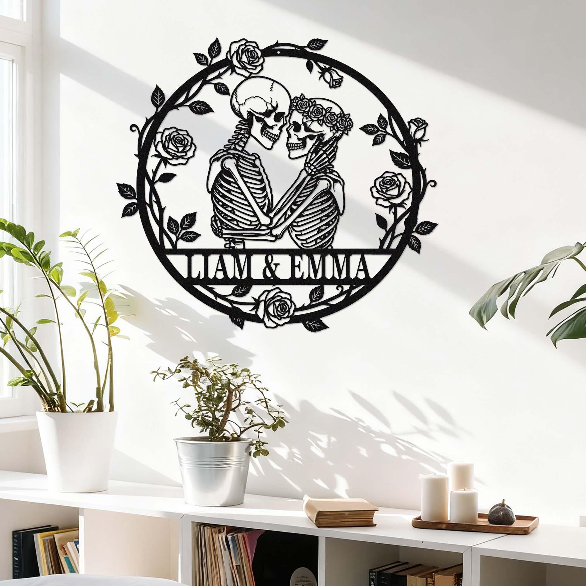 Custom Skeleton Couple Metal Sign, Personalized Skull Name Sign