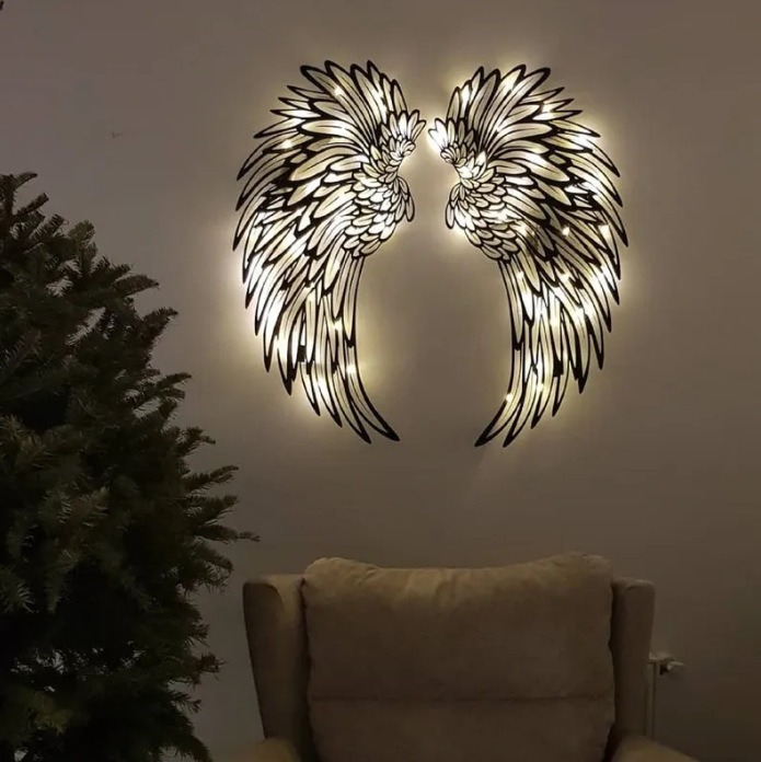 One Pair Angel Wings Metal Wall Art With Led Lights