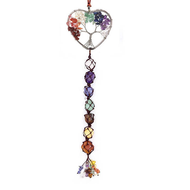 Seven-color crystal original stone tree of life hand-woven pendant