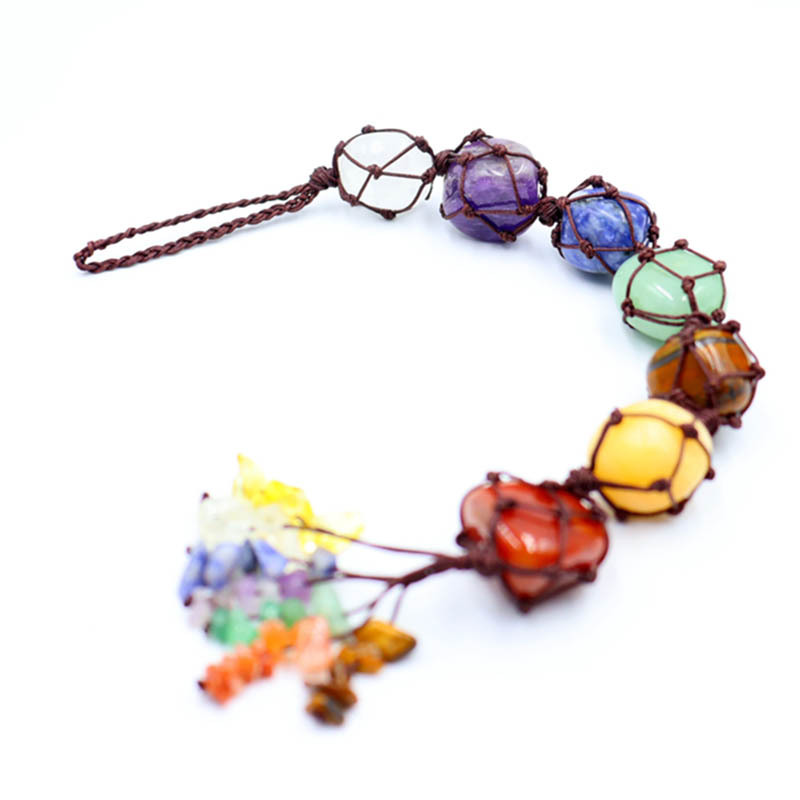 Seven-color crystal original stone tree of life hand-woven pendant