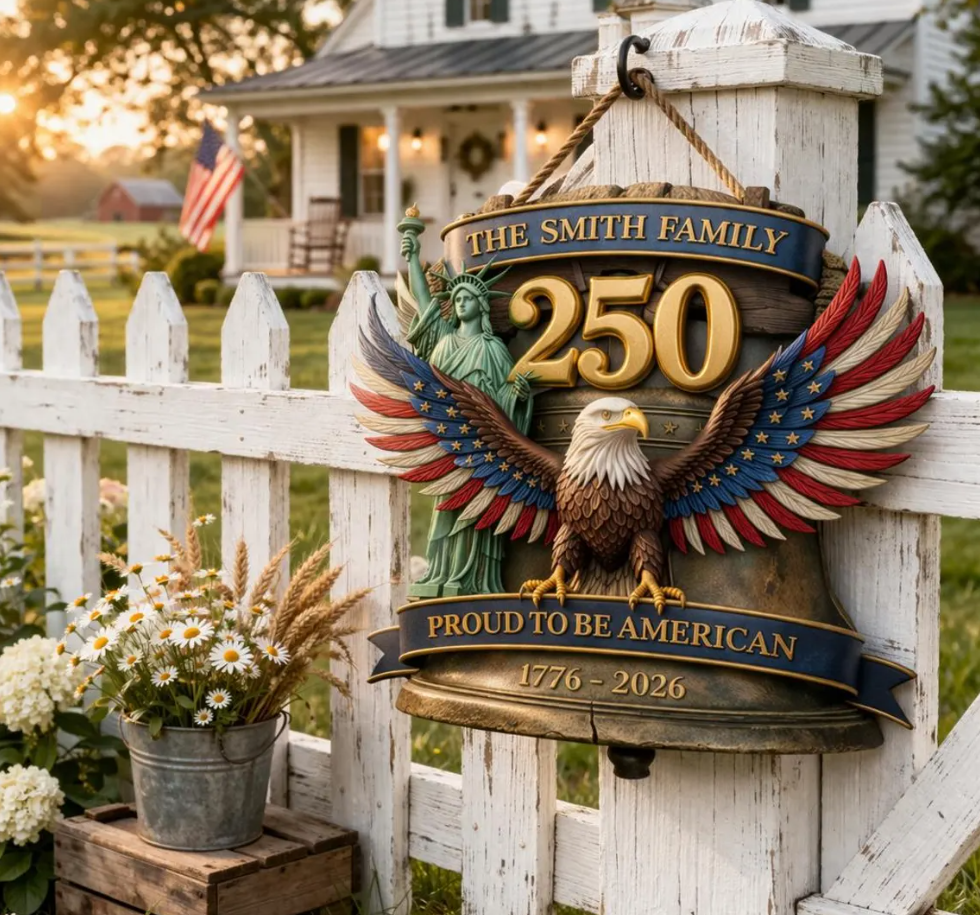 Personalized America 250th Anniversary Eagle Door Sign: 1776-2026 Custom Family Name Wood Wreath