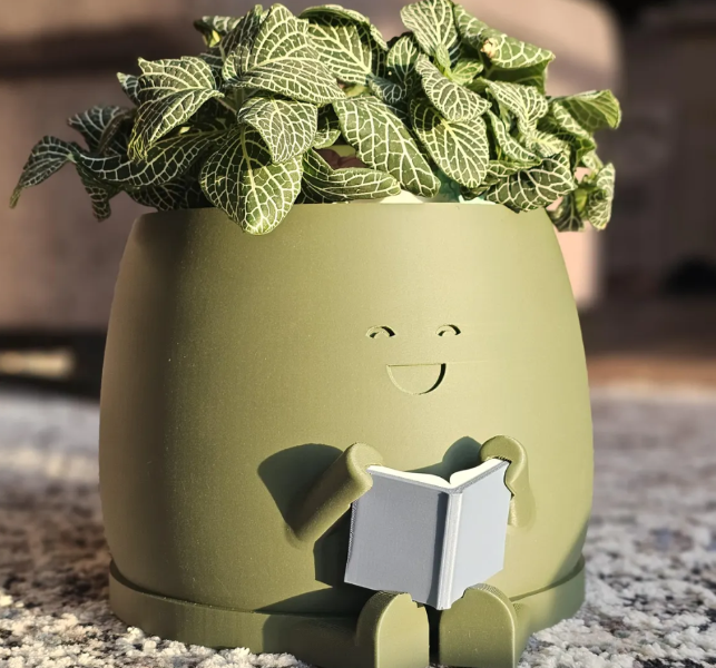 Cute Reading Buddy Planter Pot – Funny Book Lover Plant Holder for Indoor Decor