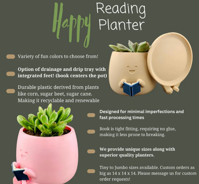 Cute Reading Buddy Planter Pot – Funny Book Lover Plant Holder for Indoor Decor