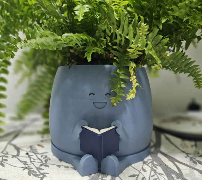 Cute Reading Buddy Planter Pot – Funny Book Lover Plant Holder for Indoor Decor