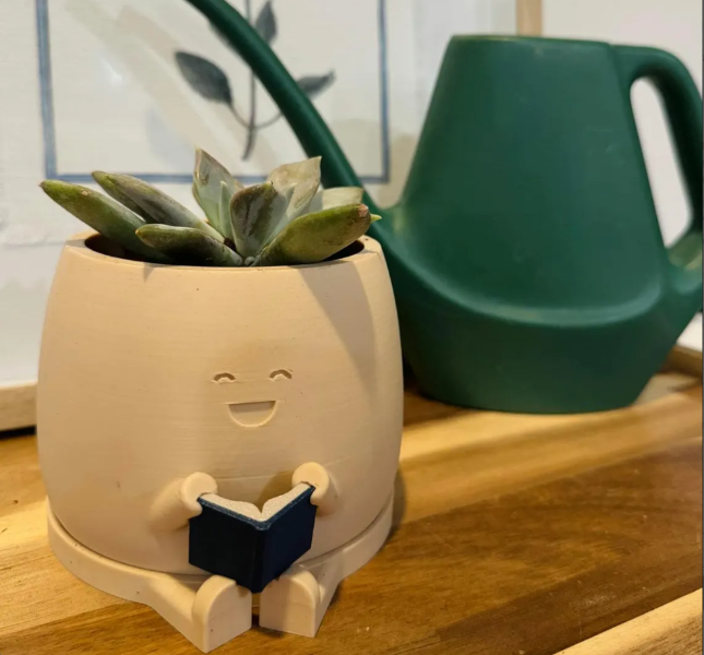 Cute Reading Buddy Planter Pot – Funny Book Lover Plant Holder for Indoor Decor