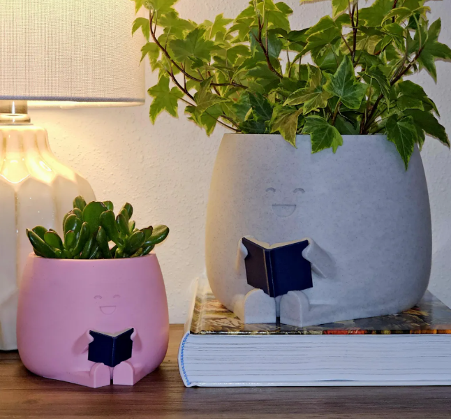 Cute Reading Buddy Planter Pot – Funny Book Lover Plant Holder for Indoor Decor