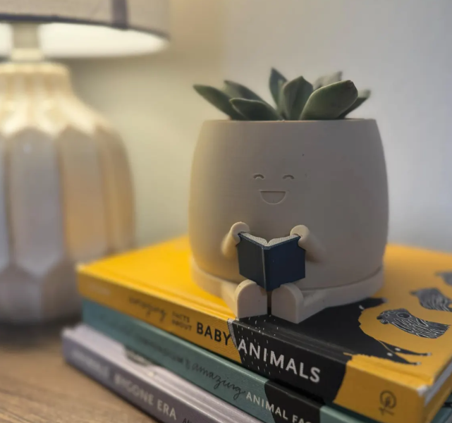 Cute Reading Buddy Planter Pot – Funny Book Lover Plant Holder for Indoor Decor