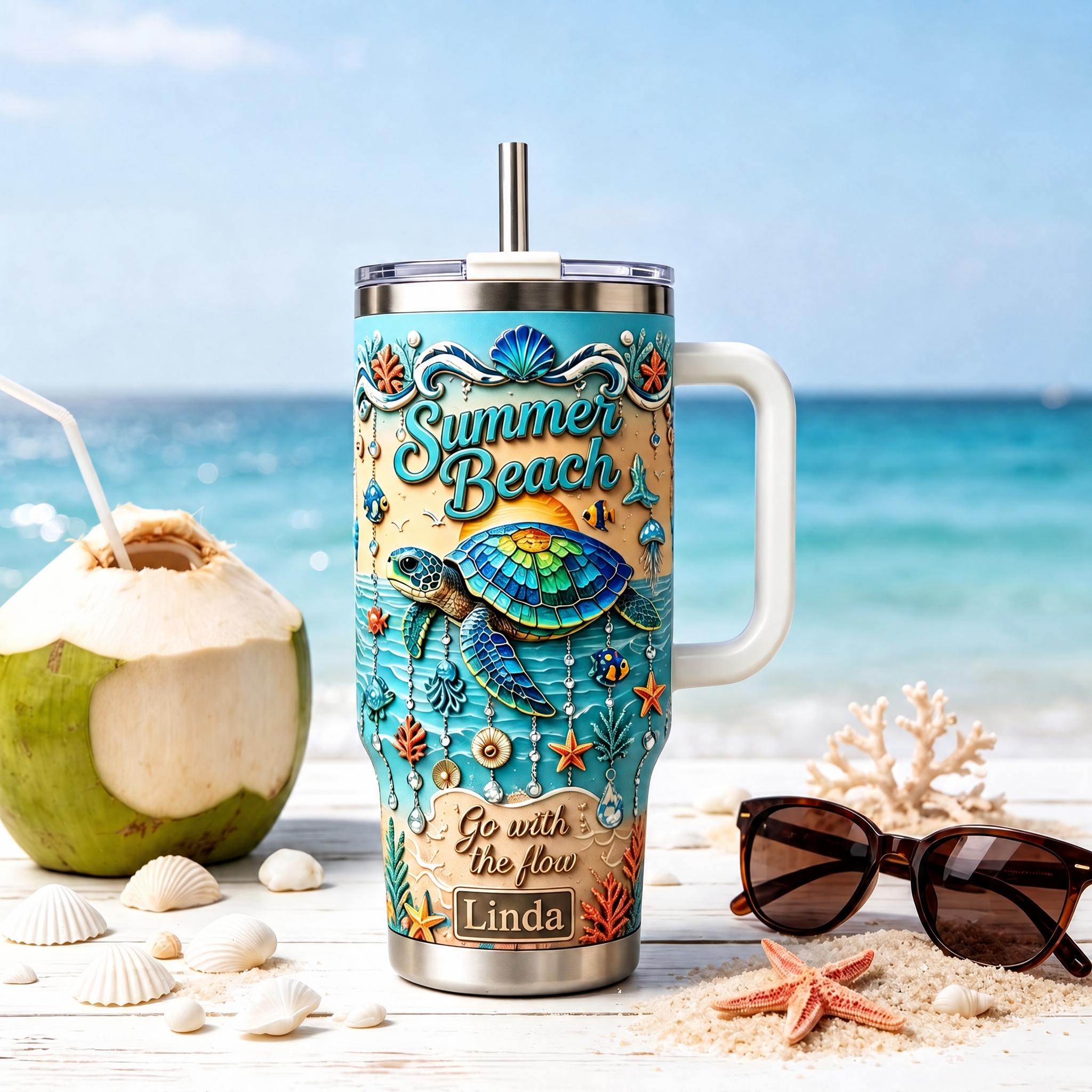 🐢🌊Personalized Summer Beach Sea Turtle Tumbler🥤