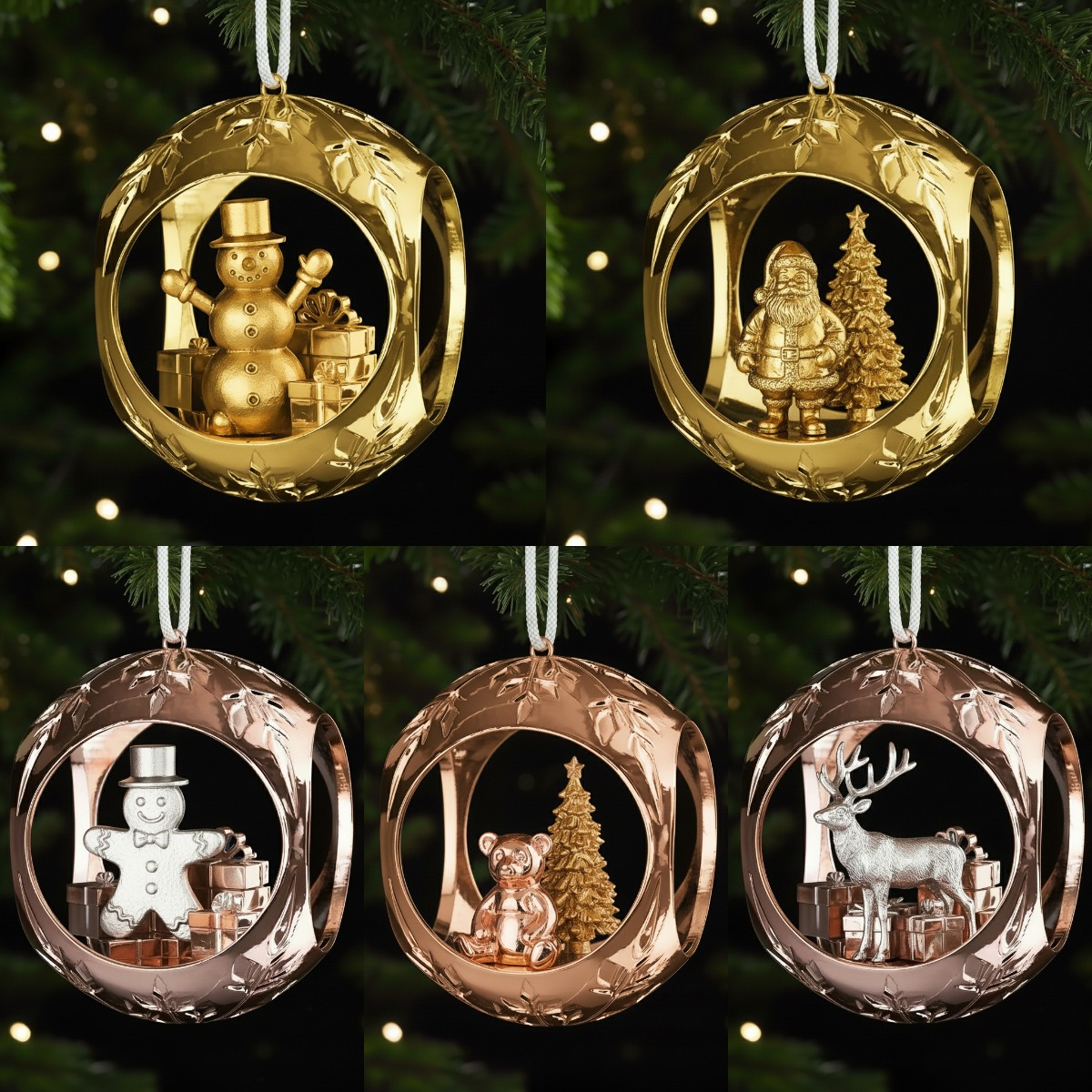 🎄⭐ Metal Ornament Set with Cut-Out Characters