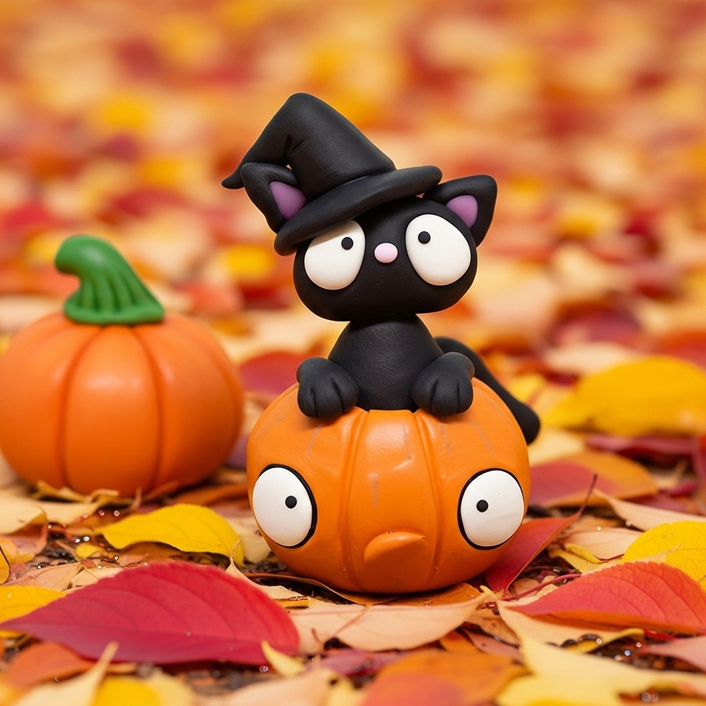 🎃🐱‍👓 Witchy Cat in Pumpkin Statue🐱‍👓🎃