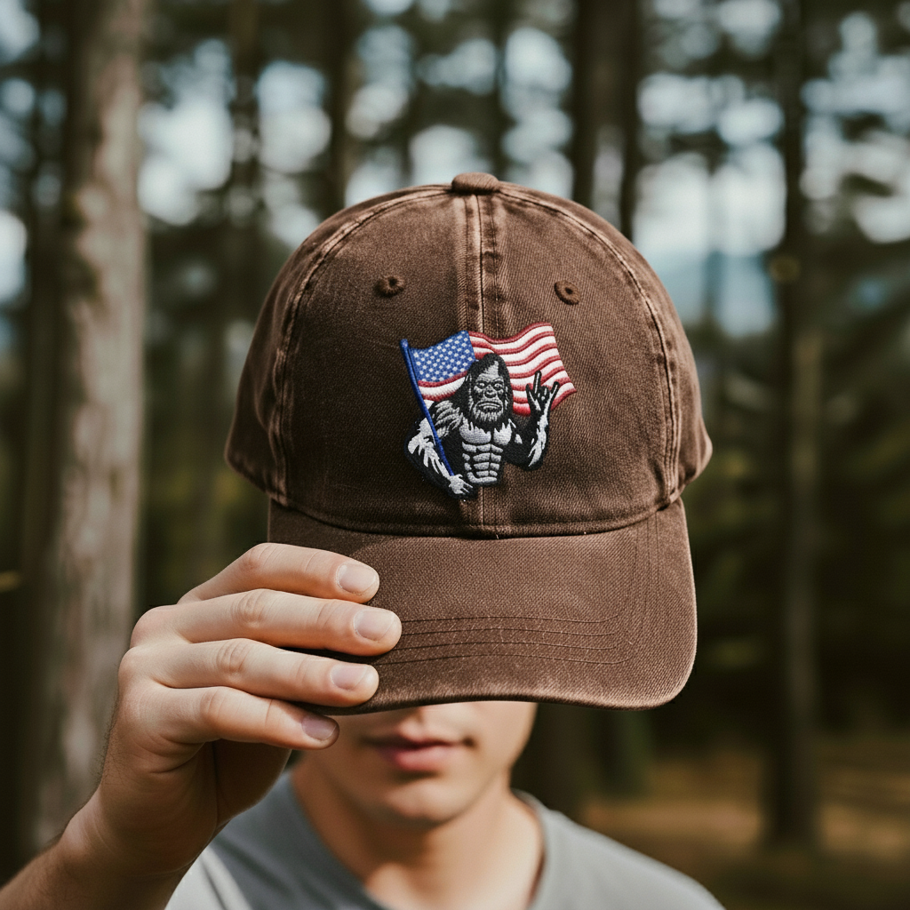 🦅🦶 Bigfoot & American Flag Trucker Hat